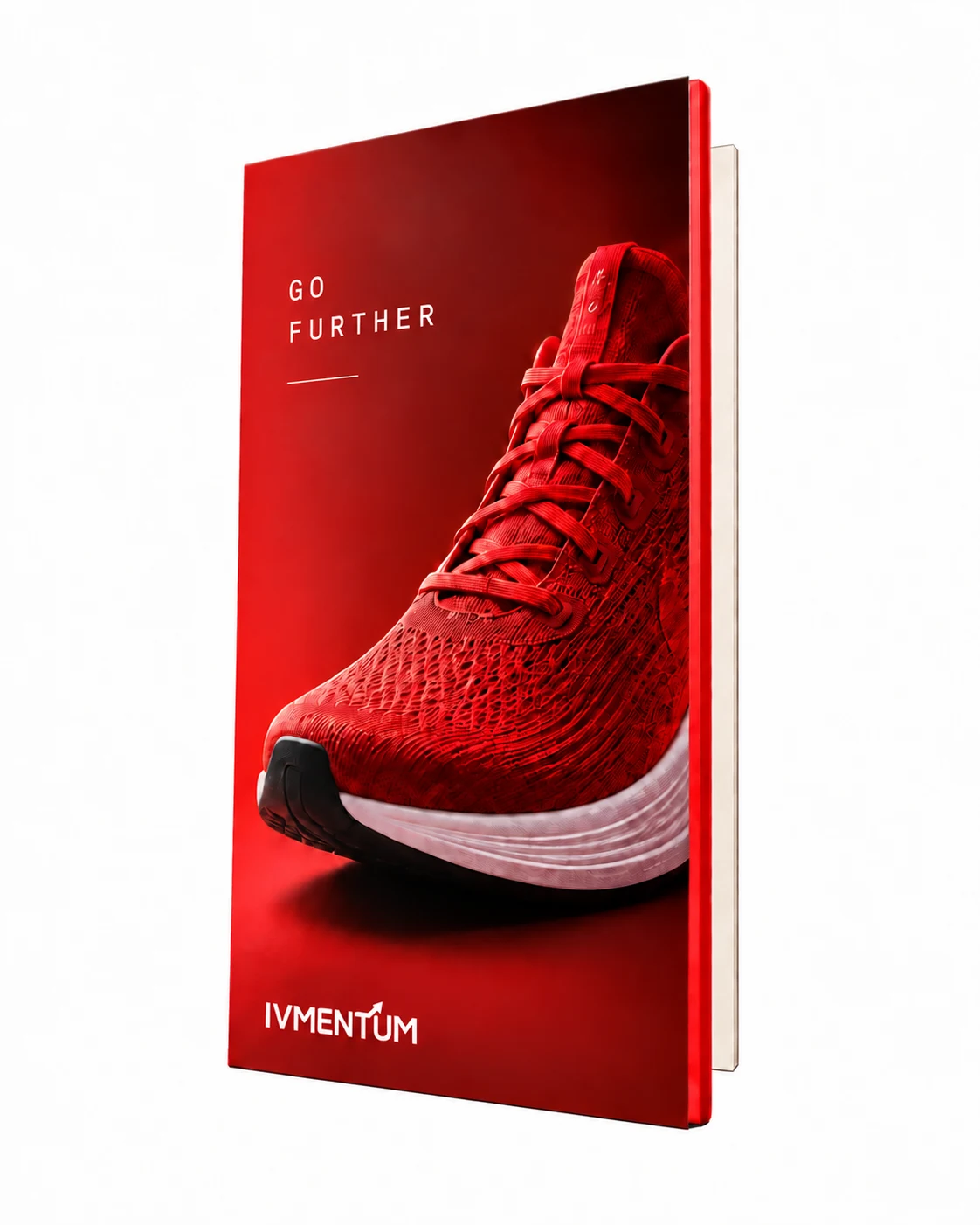 An example advertising poster featuring a red running shoe. Go further.